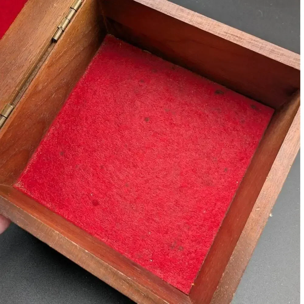 Vintage Walnut Box Decatur Industries Wood Brown DECC Velvet Lining Storage Boho
